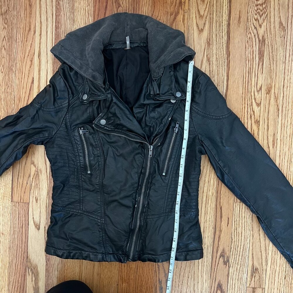 Free People Cleo Leather Moto Black Hooded Jacket Soft Grunge Hot Girl Elevated - Picture 10 of 14